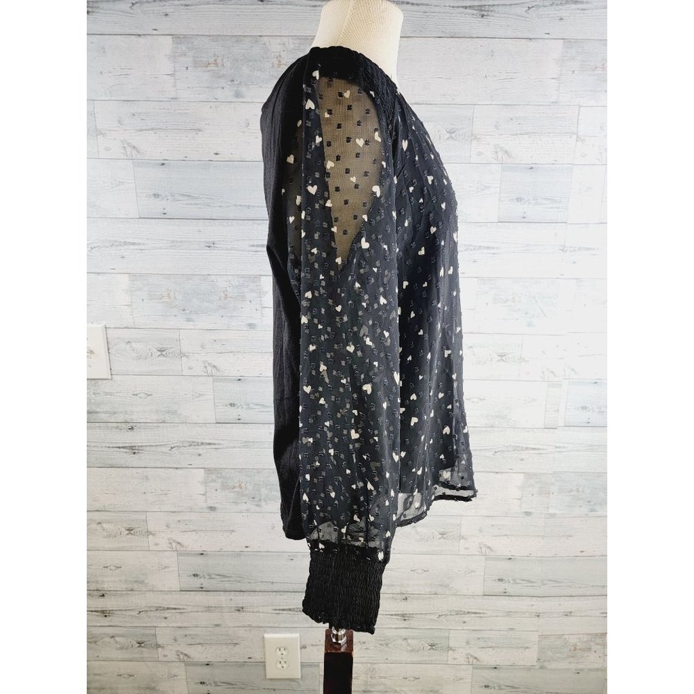 Layered Lauren Conrad Black With White Hearts Allover Top Size PXL - Picture 3 of 8